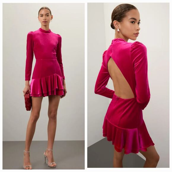 Yumi Kim Velvet Shannon Mini Dress Fuchsia Open Back Skater Holiday S New Years - Picture 1 of 14